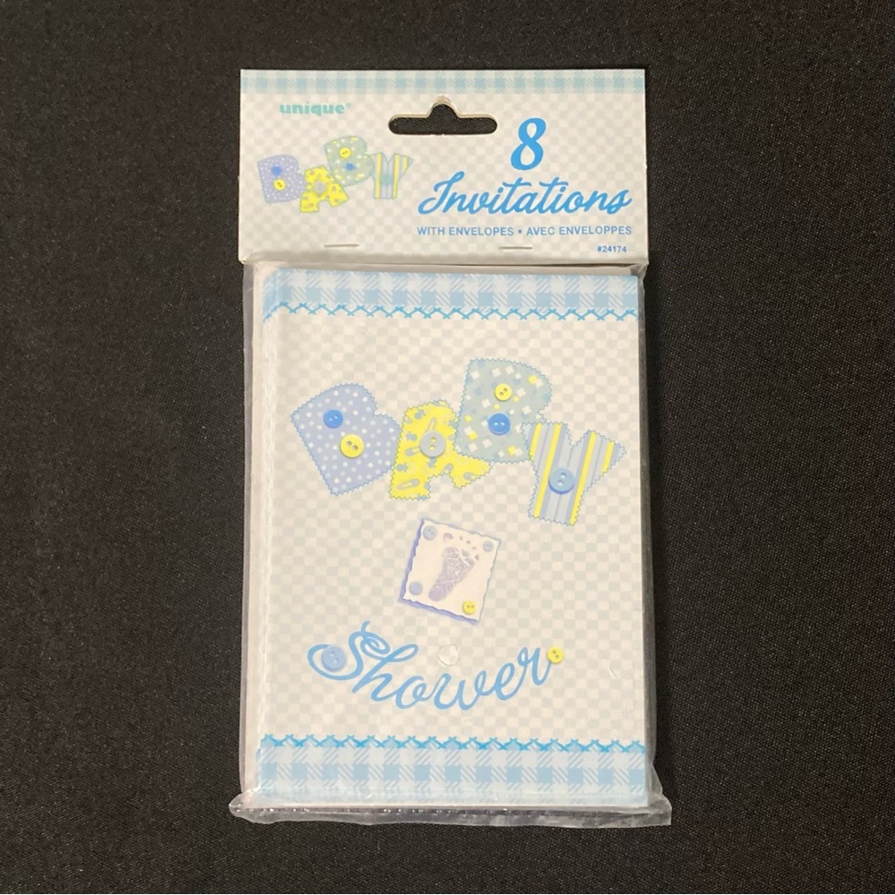 ⭐️ Unique Industries Blue Baby Shower Invitations And Envelopes Set of 8